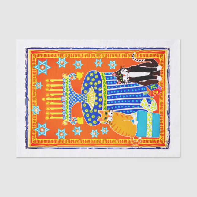 Hanukkah with 2 Cats, Menorah, Dreidle,  Holiday C Tissue Paper (Front)
