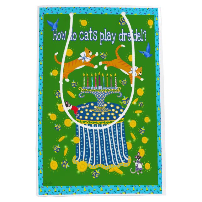 Hanukkah with Cats! Card Medium Gift Bag (Front)