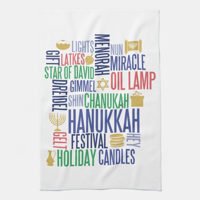 Hanukkah Words Holiday Kitchen Towel (Vertical)