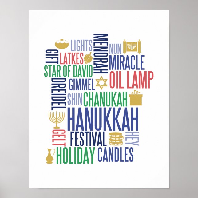 Hanukkah Words Holiday Poster Sign (Front)