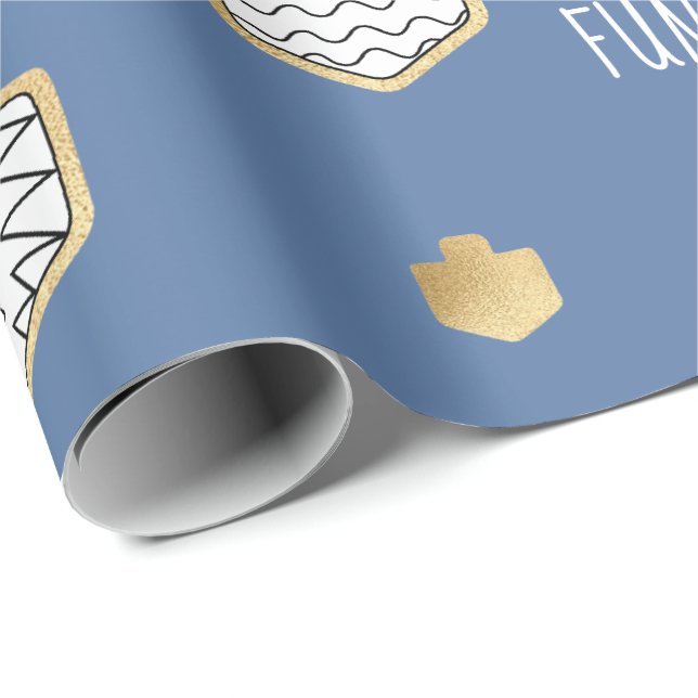 Hanukkah Wrapping Paper Black/Gold Fun Personalise (Roll Corner)
