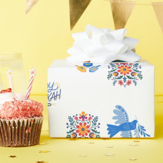 Hanukkah Wrapping Paper – dreidel , floral (Birthday Party)