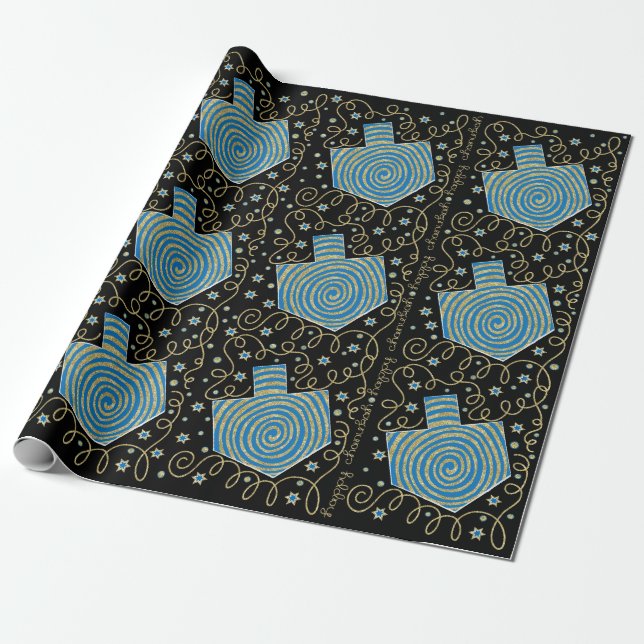 Hanukkah Wrapping Paper "Elegant Dreidels" (Unrolled)