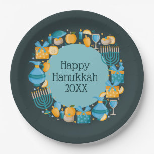 Hanukkah Wreath Blue Paper Plate