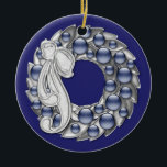 Hanukkah Wreath Ceramic Tree Decoration<br><div class="desc">Hanging ornament Jewish Hanukkah ceramic decoration.. wreath in blue silver and white.. greetings card and postage in store .. decorations by Ricaso</div>