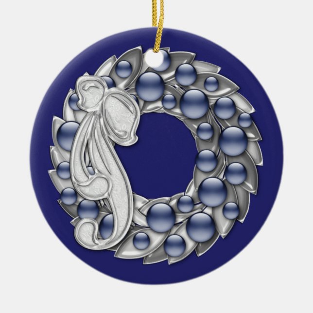 Hanukkah Wreath Ceramic Tree Decoration (Front)