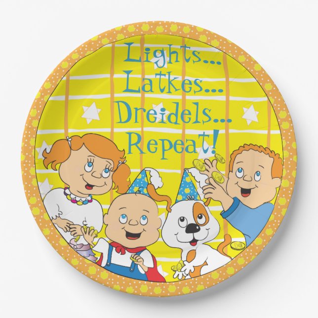 Hanukkah Zeevie and Friends Paper Plate (Front)