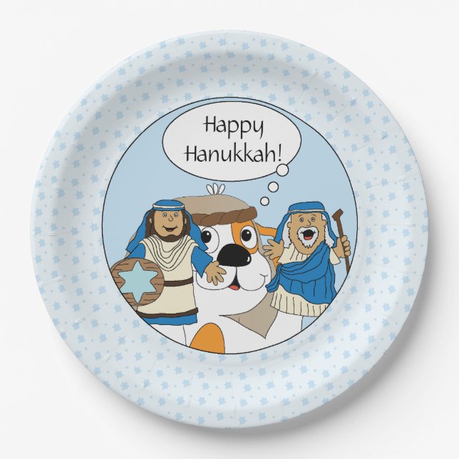 Hanukkah Zeevie and the Maccabees Paper Plate (Front)