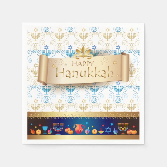 Hanukkiah Happy Hanukkah Jewish dreidel Menorah Napkin (Front)