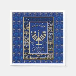 Hanukkiah Happy Hanukkah Jewish dreidel Menorah Napkin