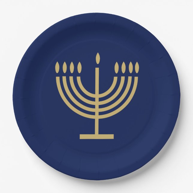 Hanukkiah Happy Hanukkah Jewish dreidel Menorah Paper Plate (Front)