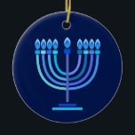 Hanukkiah Happy Hanukkah Jewish Holiday Menorah Ceramic Tree Decoration<br><div class="desc">Hanukkiah Symbol. Happy Hanukkah Party Jewish Holiday Blue Menorah. Jewish Holiday Chanukkah Decoration with traditional Chanuka decorative symbol - Navy Blue colour hanukkiah menorah, candlestick with candles, star of David and neon blue glowing lights illustration. Hanukkah Festival of lights Event Decoration. Jerusalem, Israel.Home > Home Décor > Christmas Décor >...</div>