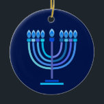 Hanukkiah Happy Hanukkah Jewish Holiday Menorah Ceramic Tree Decoration<br><div class="desc">Hanukkiah Symbol. Happy Hanukkah Party Jewish Holiday Blue Menorah. Jewish Holiday Chanukkah Decoration with traditional Chanuka decorative symbol - Navy Blue colour hanukkiah menorah, candlestick with candles, star of David and neon blue glowing lights illustration. Hanukkah Festival of lights Event Decoration. Jerusalem, Israel.Home > Home Décor > Christmas Décor >...</div>