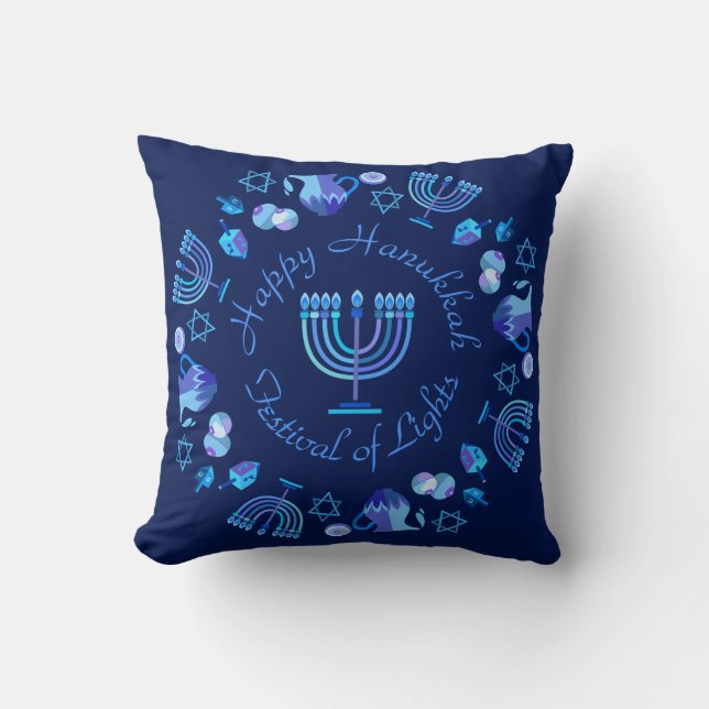 Hanukkiah Happy Hanukkah Jewish Holiday Menorah Cushion (Front)