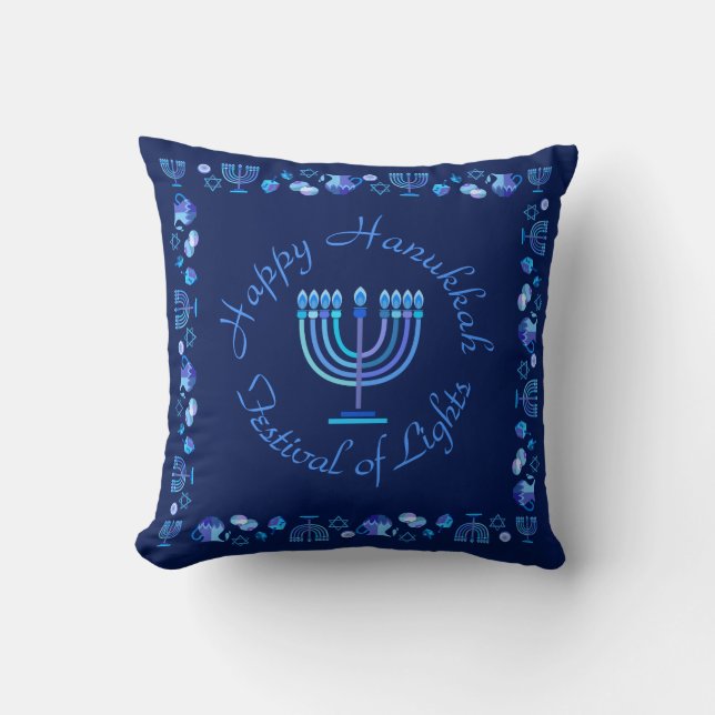 Hanukkiah Happy Hanukkah Jewish Holiday Menorah Cushion (Front)