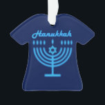 Hanukkiah Happy Hanukkah Jewish Holiday Menorah Ornament<br><div class="desc">Hanukkiah Symbol. Happy Hanukkah Party Jewish Holiday Blue Menorah. Jewish Holiday Chanukkah Decoration with traditional Chanuka decorative symbol - Navy Blue colour hanukkiah menorah, candlestick with candles, star of David and neon blue glowing lights illustration. Hanukkah Festival of lights Event Decoration. Jerusalem, Israel. Home > Home Décor > Christmas Décor...</div>