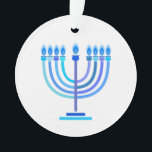 Hanukkiah Happy Hanukkah Jewish Holiday Menorah Ornament<br><div class="desc">Hanukkiah Symbol. Happy Hanukkah Party Jewish Holiday Blue Menorah. Jewish Holiday Chanukkah Decoration with traditional Chanuka decorative symbol - Navy Blue colour hanukkiah menorah, candlestick with candles, star of David and neon blue glowing lights illustration. Hanukkah Festival of lights Event Decoration. Jerusalem, Israel. Home > Home Décor > Christmas Décor...</div>
