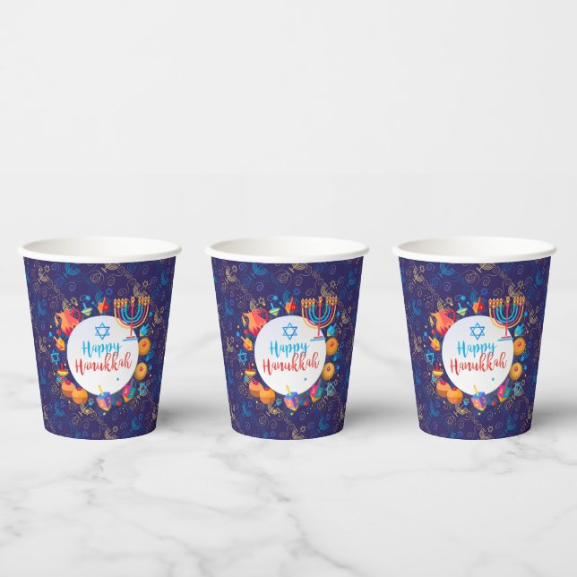 Hanukkiah Happy Hanukkah Jewish Holiday Menorah Paper Cups (Multi)