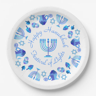 Hanukkiah Happy Hanukkah Jewish Holiday Menorah Paper Plate