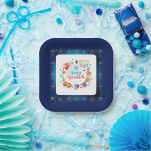 Hanukkiah Happy Hanukkah Jewish Holiday Menorah Paper Plate