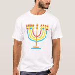 Hanukkiah Happy Hanukkah Jewish Holiday Menorah T-Shirt<br><div class="desc">Hanukkiah Symbol. Happy Hanukkah Party Jewish Holiday Menorah. Jewish Holiday Chanukkah Decoration with traditional Chanuka decorative symbol - colourful hanukkiah menorah, candlestick with candles, star of David and glowing lights illustration. Hanukkah Festival of lights Event Decoration. Jerusalem, Israel. Clothing & Shoes > Men > Clothing > Tops & T-Shirts >...</div>