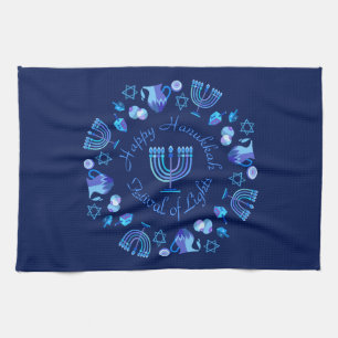 Hanukkiah Happy Hanukkah Jewish Holiday Menorah Tea Towel