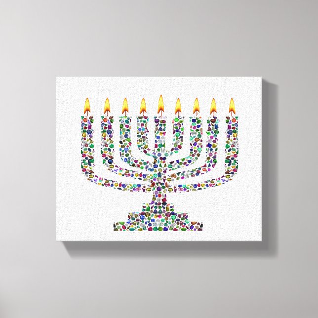 Hanukkiah made with Gems Stretched Canvas Print (Front)