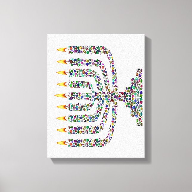 Hanukkiah made with Gems Stretched Canvas Print (Front)