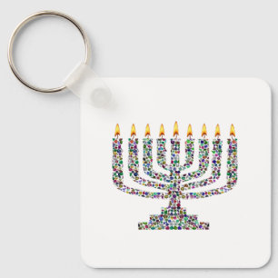 Hanukkiah made with Gemstones Key Ring