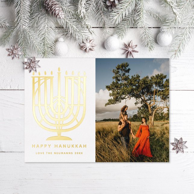 Hanukkiah Menorah Happy Hanukkah Photo  Foil Holiday Card (Creator Uploaded)