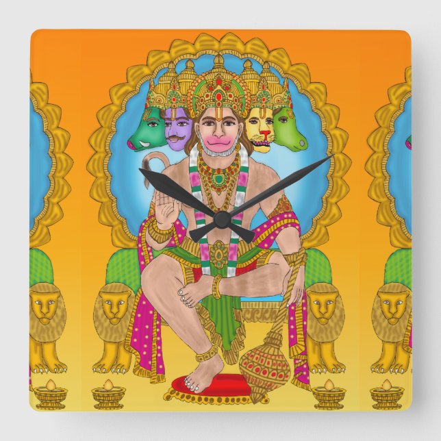 Hanuman Ji Square Clock | Hindu Lord Hanuman Spiri (Front)