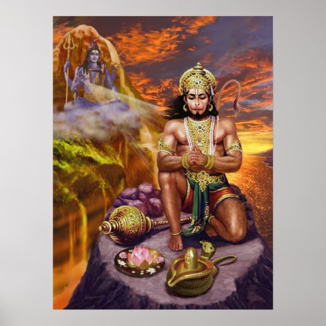 Hanuman Receiving Shiva's Blessings Poster (Front)