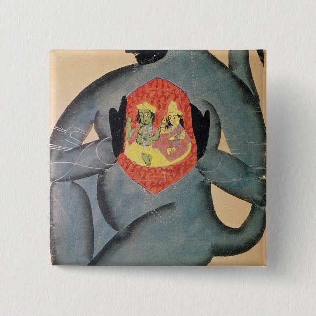 Hanuman revealing Rama and Sita 15 Cm Square Badge (Front)