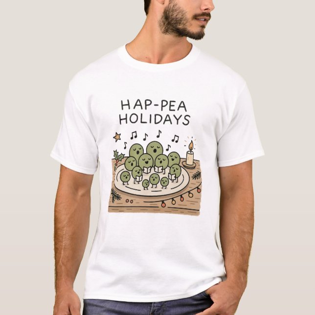 Hap-pea Holidays - Funny Christmas Pun T-Shirt (Front)