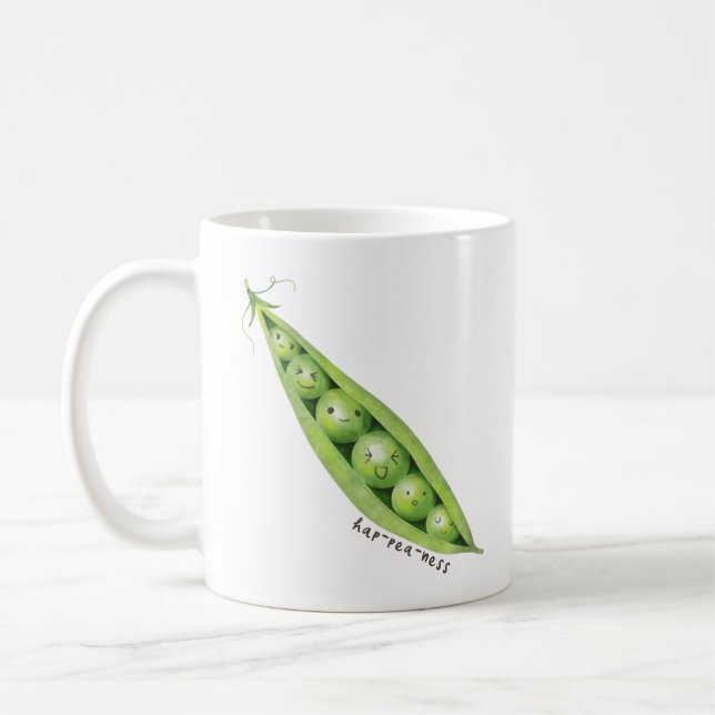 Hap-pea-ness Funny Sweet Peas Illustration Coffee Mug (Left)