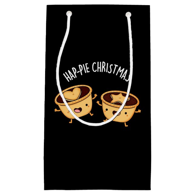 Hap-pie Christmas Funny Christmas Pie Pun Dark BG Small Gift Bag (Front)