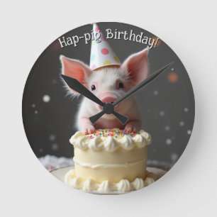 Hap pig Birthday Round Clock
