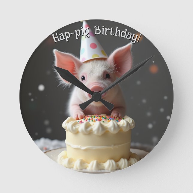 Hap pig Birthday Round Clock (Front)