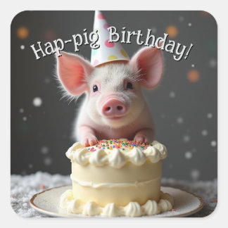 Hap pig Birthday Square Sticker