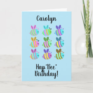 HapBee Birthday, cute coloured bee personalised  Card