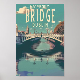 Ha'penny Bridge Dublin Vintage Famous Travel Place Poster