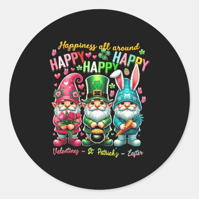 Hapness Allaround Gnome Happy Valentine St Patrick Classic Round Sticker (Front)