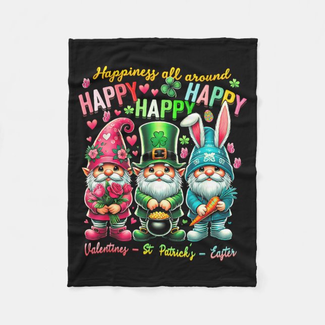 Hapness Allaround Gnome Happy Valentine St Patrick Fleece Blanket (Front)