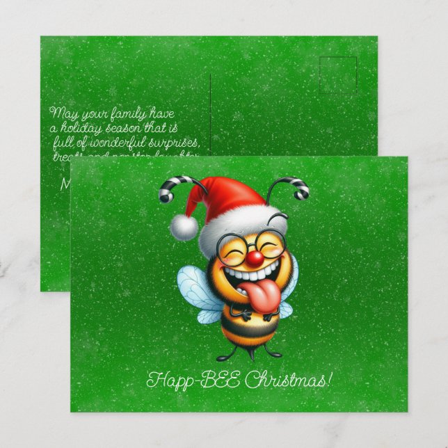 Happ-BEE Christmas Bee Gifts Tree Postcard (Front/Back)