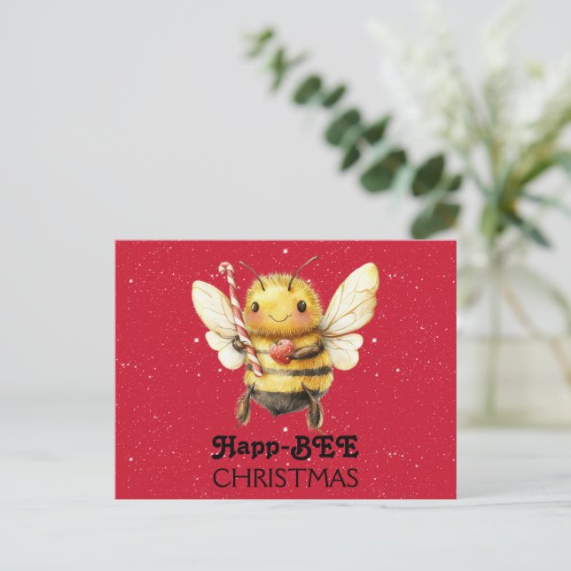 Happ-BEE Christmas  Bee Postcard (Standing Front)