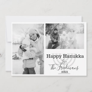 Happ Hanukka Family 2 Photo Black White Holiday Card