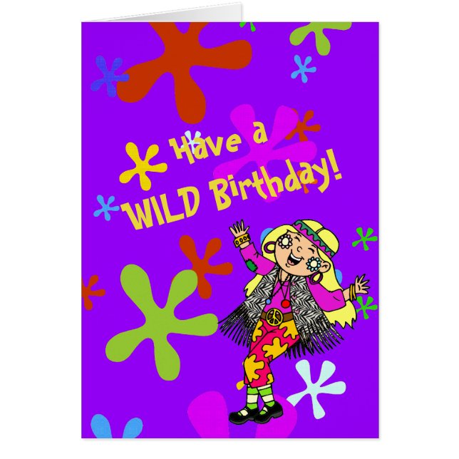 Happie Hippie Flower CHild Birthday Card (Front)