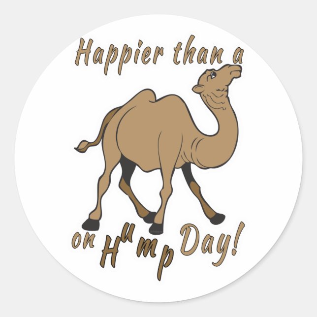 Happier than a Camel on Hump Day Classic Round Sticker (Front)