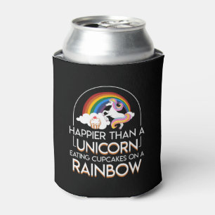 Happier Unicorn Eating Cupcakes Rainbow Can Cooler