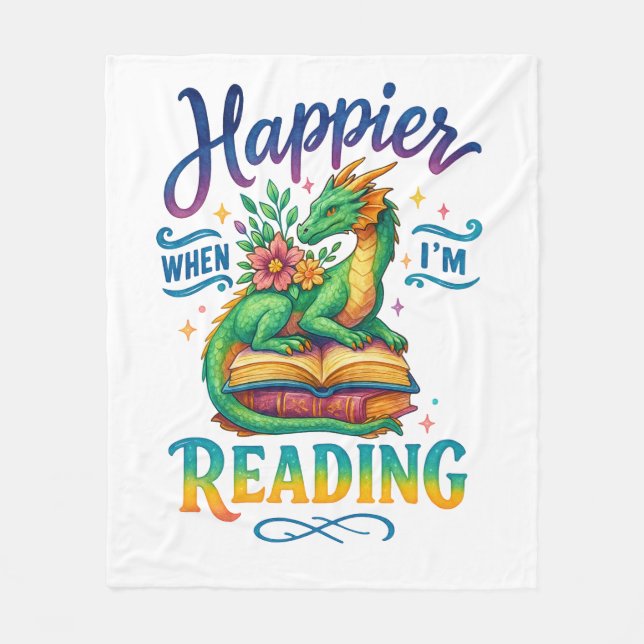 Happier When I'm Reading  Fleece Blanket (Front)